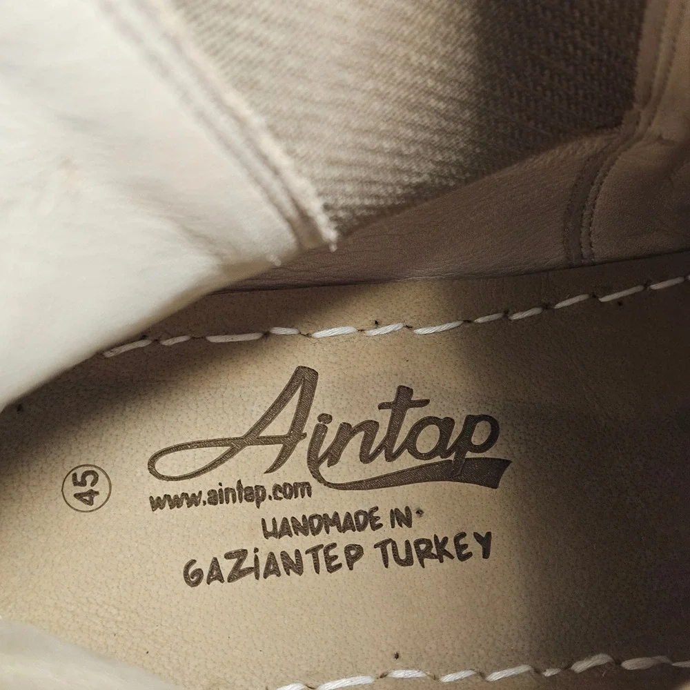Aintap Barefoot Chelsea‎ Boots Cream Leather Handmade Men 45 Grounding Sole